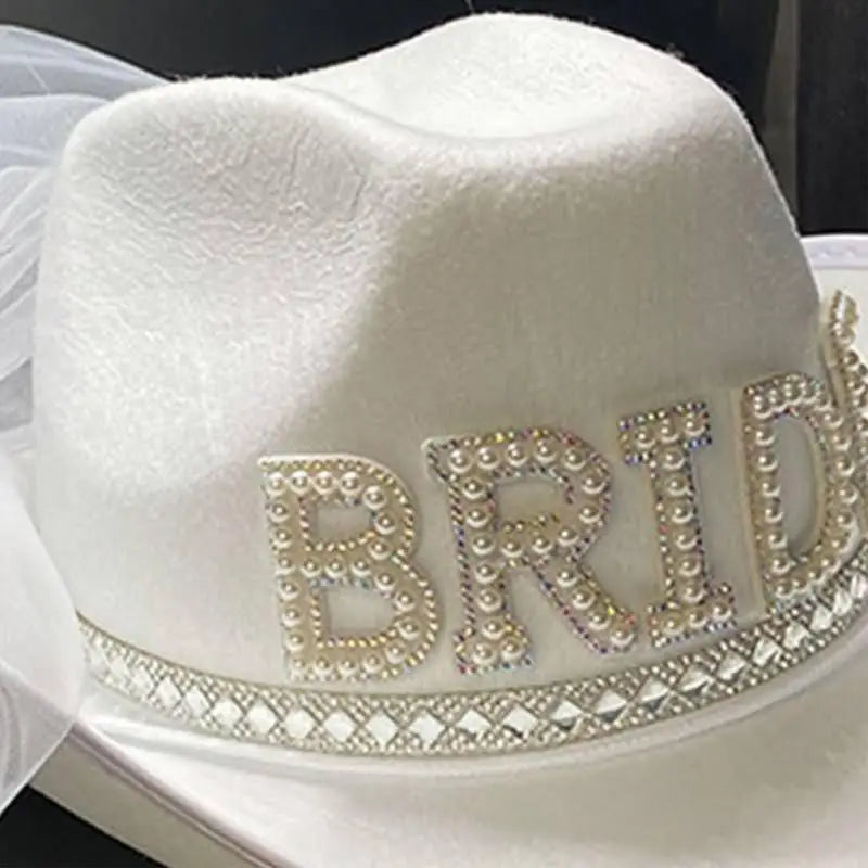 Bridal Cowboy Hat Rhinestone White Cowgirl Hat Wedding Bridal Shower Decoration 40*33*14cm Cowgirl Hat For Weddings & Showers