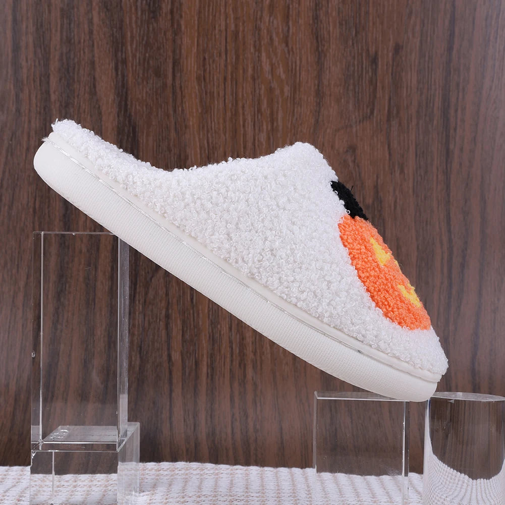 Men Women Slippers Cute Halloween Pumpkin Cat Casual Slippers for Winter Indoor Thermal Shoes Anti Slip Fluffy Footwear Slides