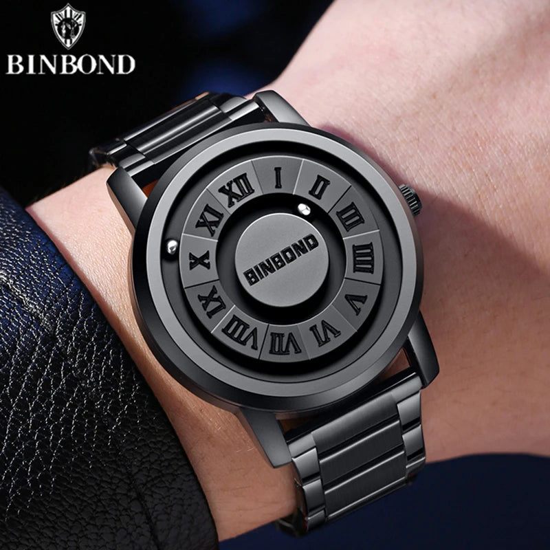 BINBOND Top Luxury Men Quartz Watches Magnetic Levitation Hollow Out Stainless Steel Waterproof Men Watches Relogio Masculino