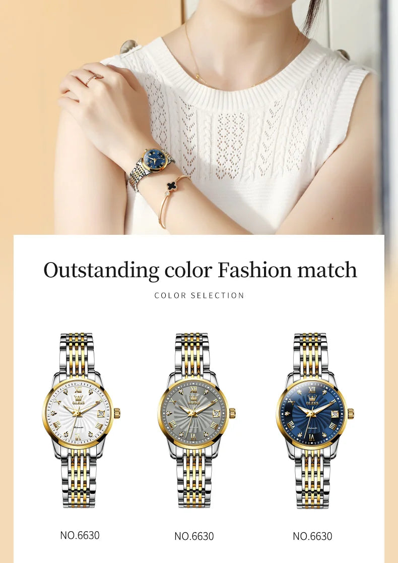 OLEVS Automatic Mechanical Watch for Women Luxury Top Brand Ladies Wristwatch Waterproof Luminous Stainless Steel Girls Watches