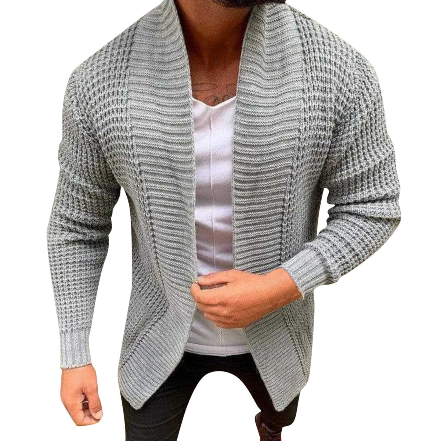 Autumn Winter Sweater Outerwear Men's Beige Knitted Cardigans Jacket Fashion Casual Long Sleeved Sweater Mens Mid Length Jacket