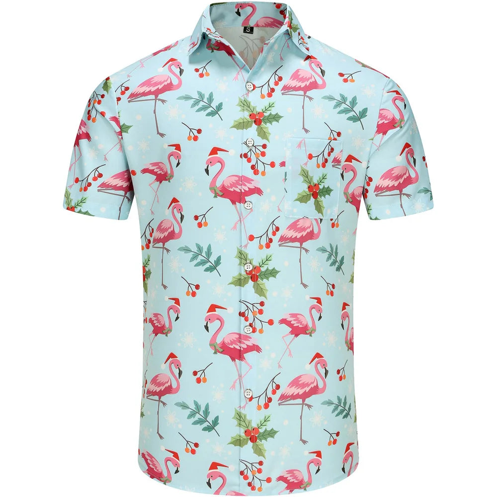 KYKU Hawaiian Shirts for Men Santa Claus Party Casual Button Down Short Sleeve Shirt with Pocket