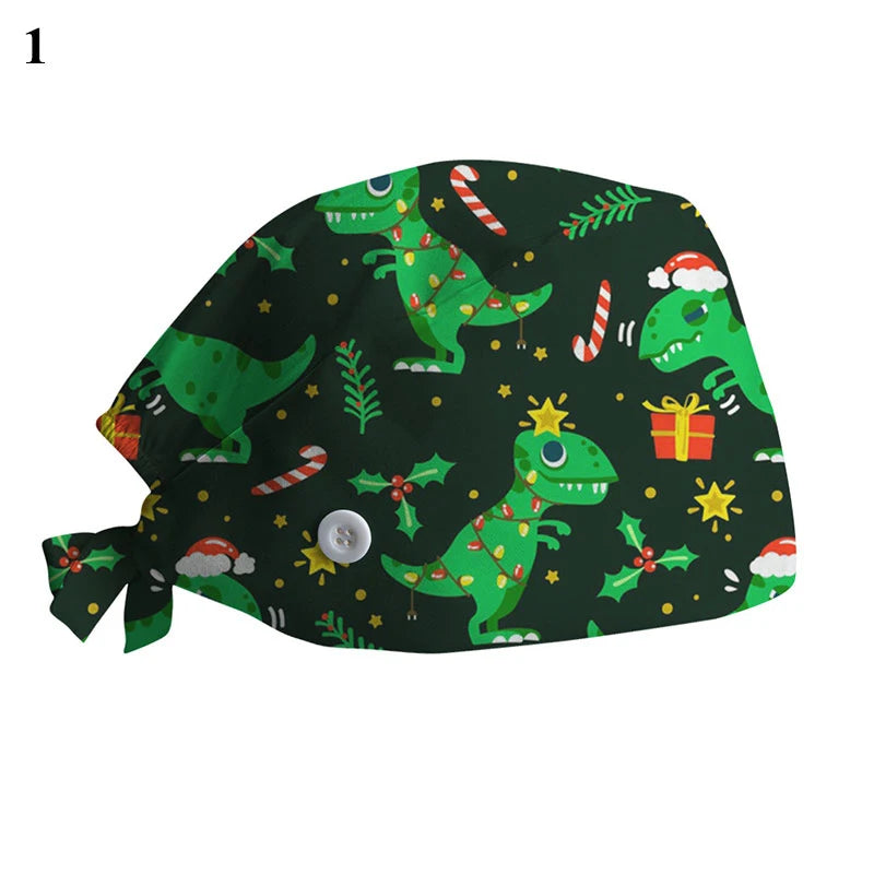 New Christmas Scrubs Caps Santa Claus Print Cap Pet Grooming Agency Work Scrubs Hat Beauty Work Hats Lab Nursing Cap