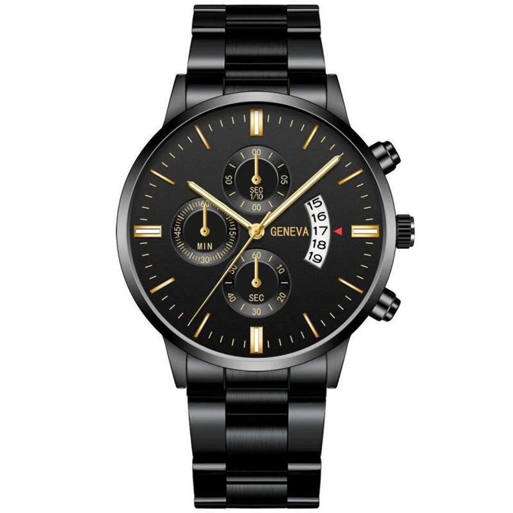 New Geneva Leisure Business Men's Watch Fashion Three Eyes Military Quartz Watch Stainless Steel Waterproof Gentleman Wristwatch