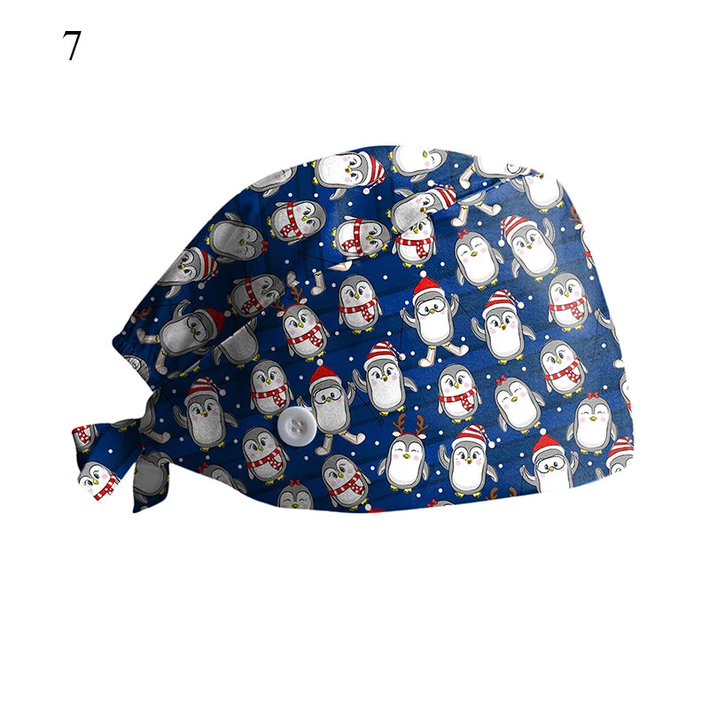 New Christmas Scrubs Caps Santa Claus Print Cap Pet Grooming Agency Work Scrubs Hat Beauty Work Hats Lab Nursing Cap