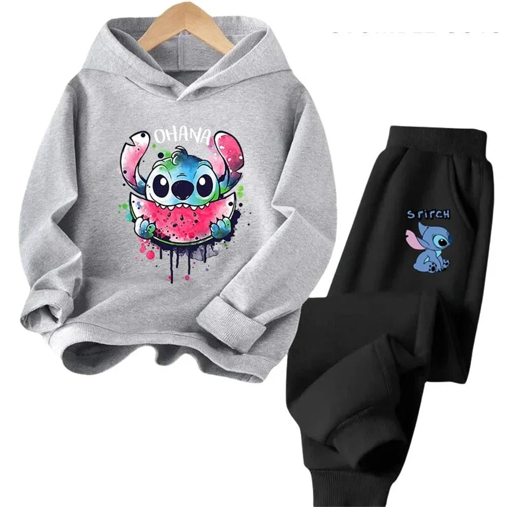 Children's Kawaii Stitch Children's Trucksuit Clothing 3-14 Years Old Boys and Girls Clothing Street Casual Sports Sweatshirt