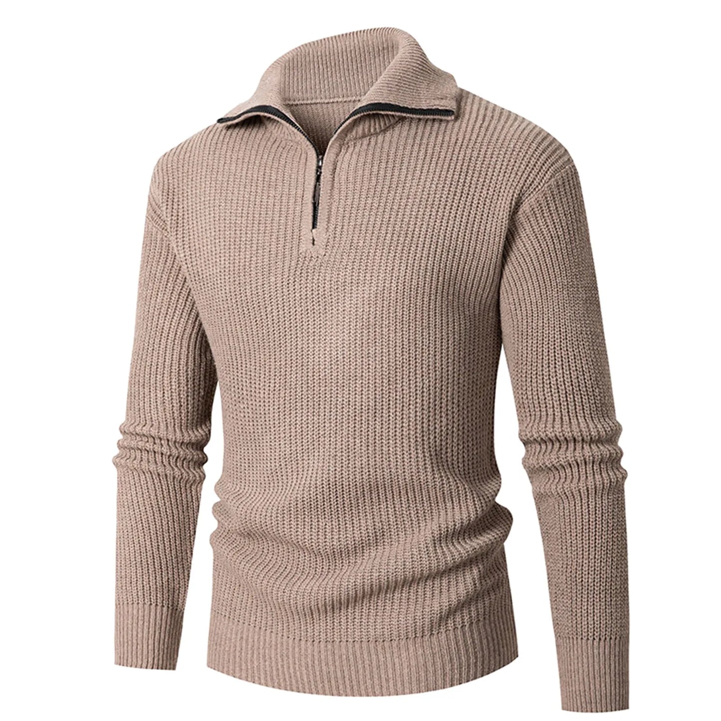 Men'S Long-Sleeved Knitted Lapel Solid Color Pullover Spring And Autumn Long-Sleeved Pullover Sweatshirt Ropa Hombre