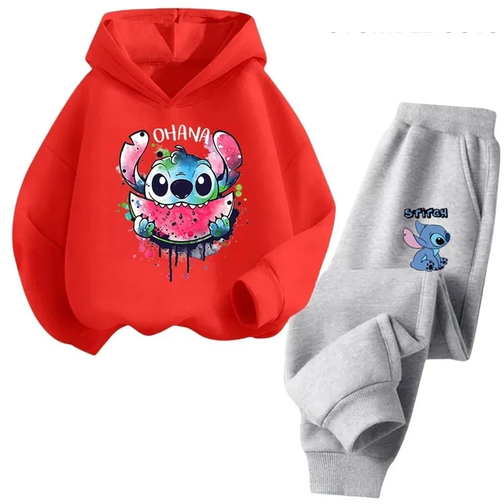 Children's Kawaii Stitch Children's Trucksuit Clothing 3-14 Years Old Boys and Girls Clothing Street Casual Sports Sweatshirt