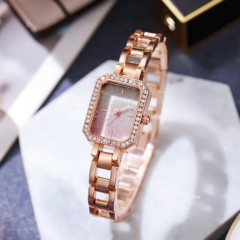 Luxury Ladies Brand Watches Fashion Dresses Square Crystal Minimalist Design Women Quartz Watch Stainless Steel Skeleton Clock