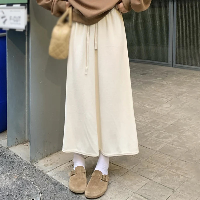 Women's Skirt Solid Colour Long Skirt Elastic Drawstring Spring Autumn