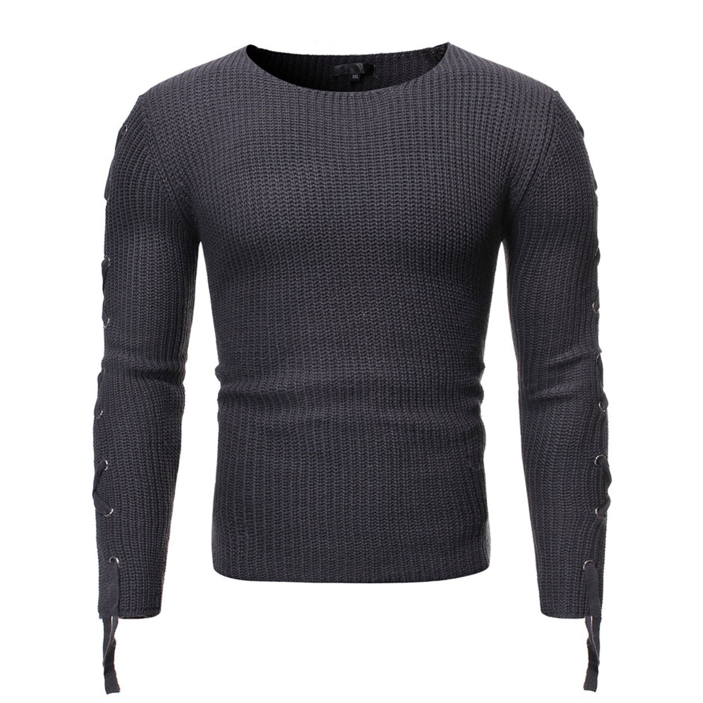 Metal Hole Sleeve Men's Pullover Sweater O Neck Knitted Solid Casual Men's Clothing Sweaters Male Jumper Streetwear Pullover