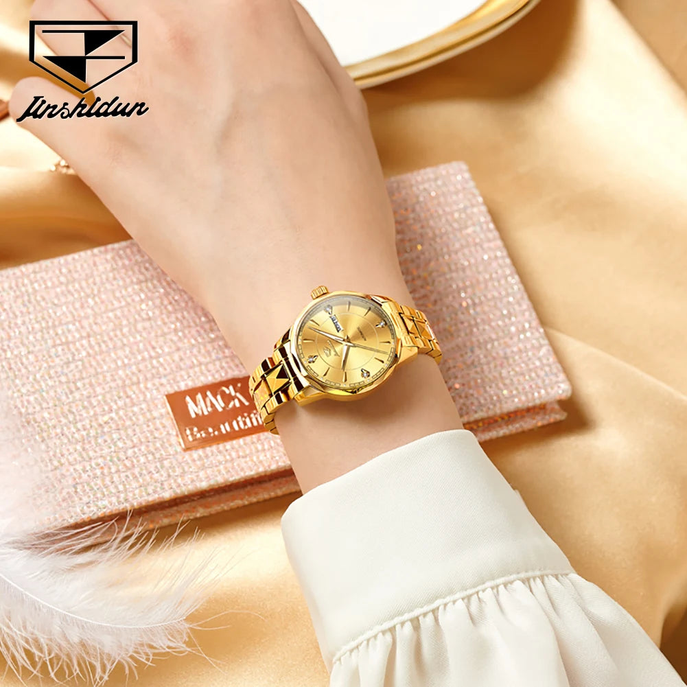 JSDUN 8975 Luxury Deep Waterproof Mechanical Watch For Women Dual Calendar Luminous Dress Wristwatch Business Woman Watches