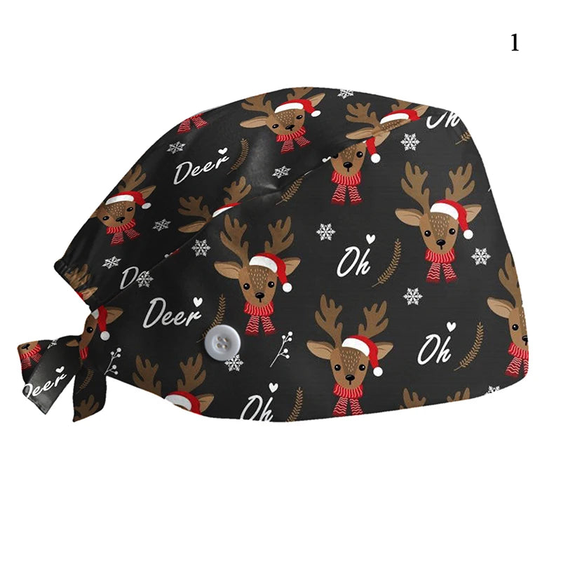 New Christmas Scrubs Caps Santa Claus Print Cap Pet Grooming Agency Work Scrubs Hat Beauty Work Hats Lab Nursing Cap