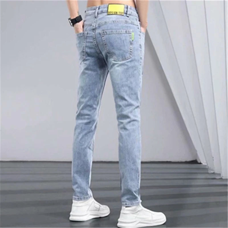 Boyfriend Daily All-match Pencil Distressed Jeans Men Casual Slim Fit Denim Pants Narrow Leg Ripped Pants Skinny Solid Trousers