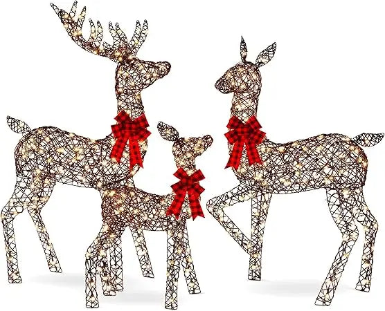 3-Piece Large Lighted Christmas Deer Family Set 5Ft Outdoor Yard Decoration with 360 LED Lights, Stakes