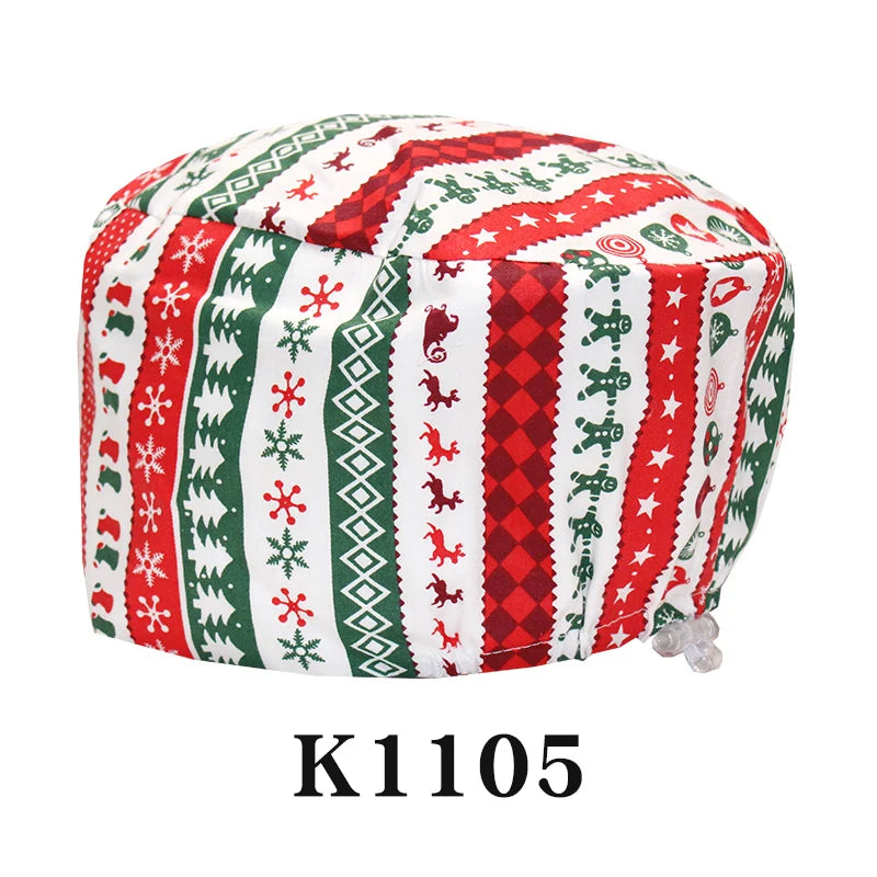 Santa Claus Print Surgical Caps Christmas Scrub Hats Dental Hospital Nurse Headwear Durable Medical Caps Soft Cotton K1093