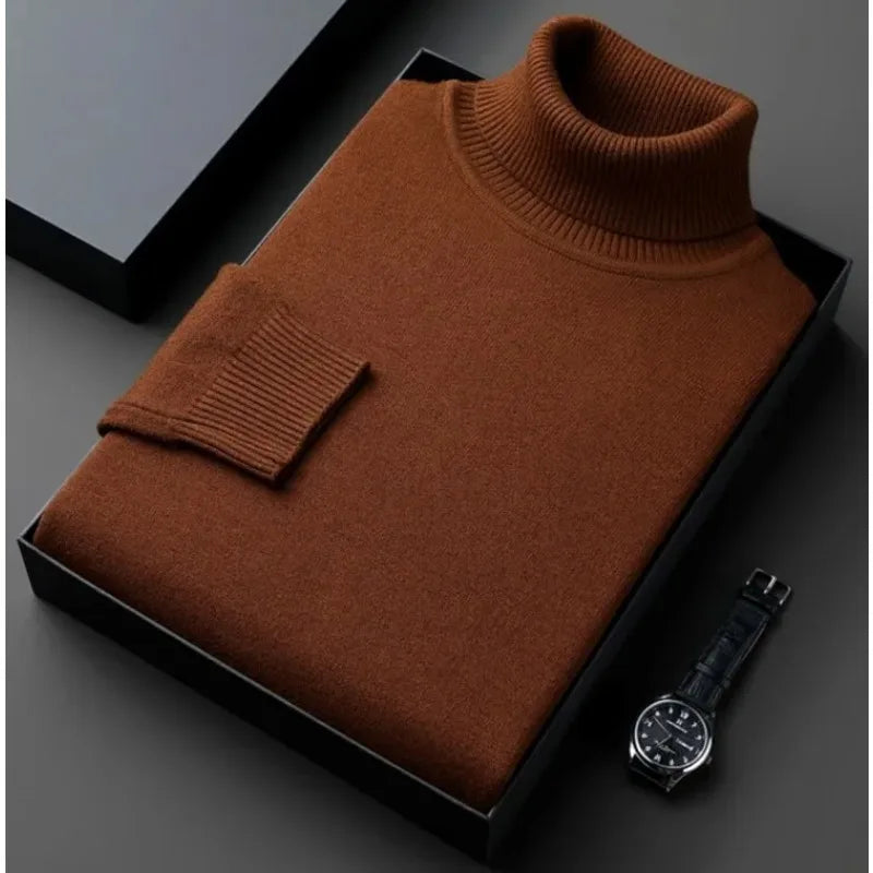 Sweatwear Mens Anti-pilling High Quality Knitted Turtleneck Sweater Slim Fit Long Sleeve Pullover Solid Color Trend Men Clothing