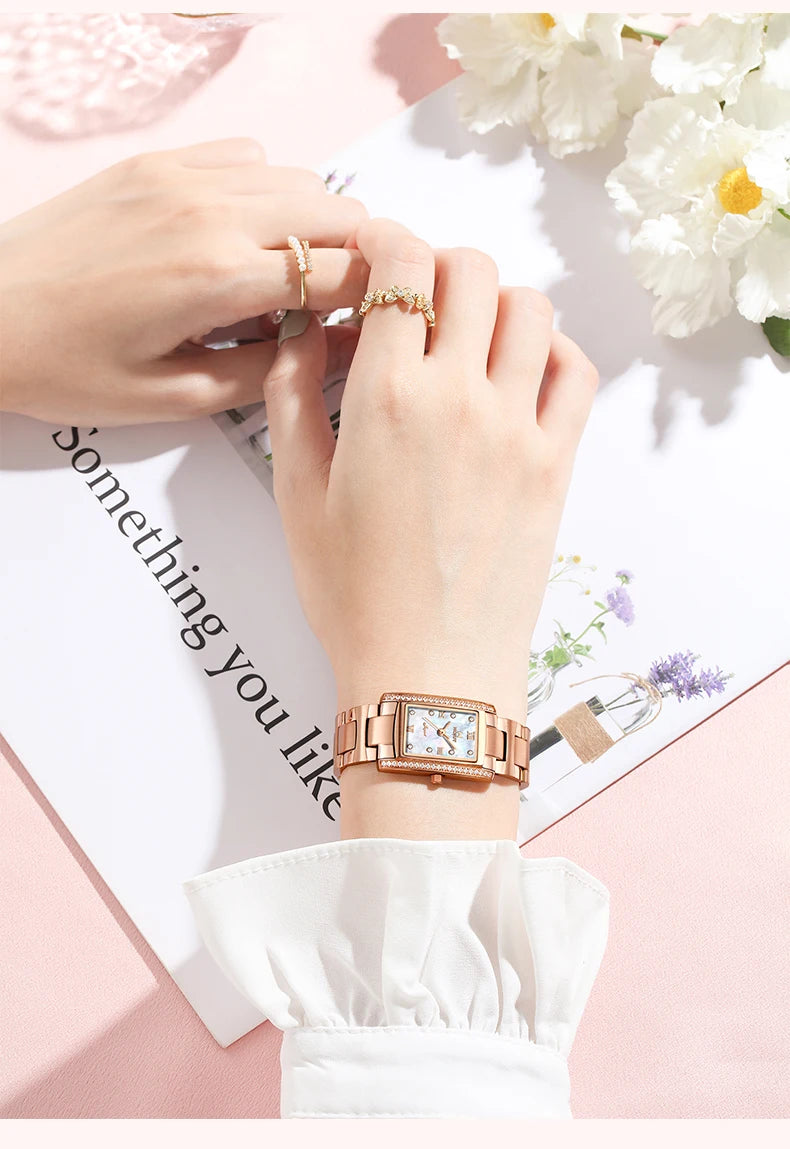 Classic square waterproof stainless steel material women's quartz watch