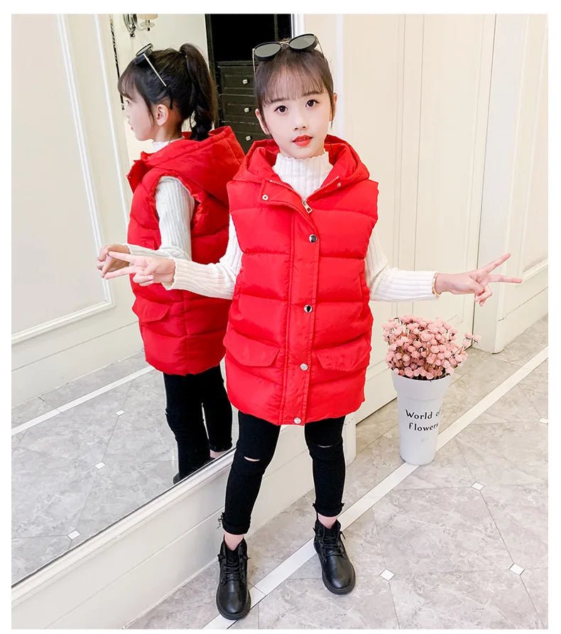 Child Waistcoat Children Outerwear Winter Coat Vest for Kids Clothes Fashion Warm Cotton Teen baby Girl Vest Jacket Parent-Child