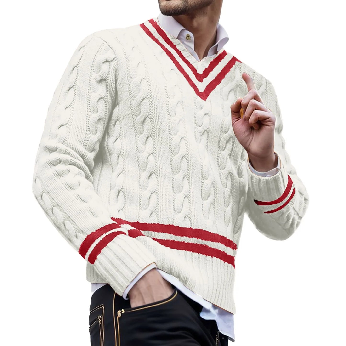 Mens Striped Color Matching Knitted Sweaters Fashionable Loose In Autumn And Winter sweater Jacquard Classic V-Neck Sweater