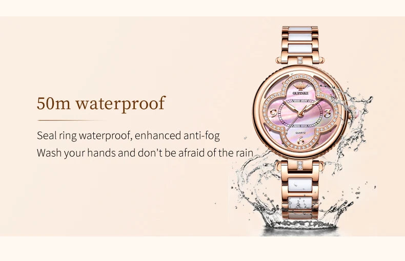 OUPINKE Original Elegant Fully Automatic Women's Mechanical Watches Waterproof Ceramic Tape Lucky Grass Watch for Women Luxury