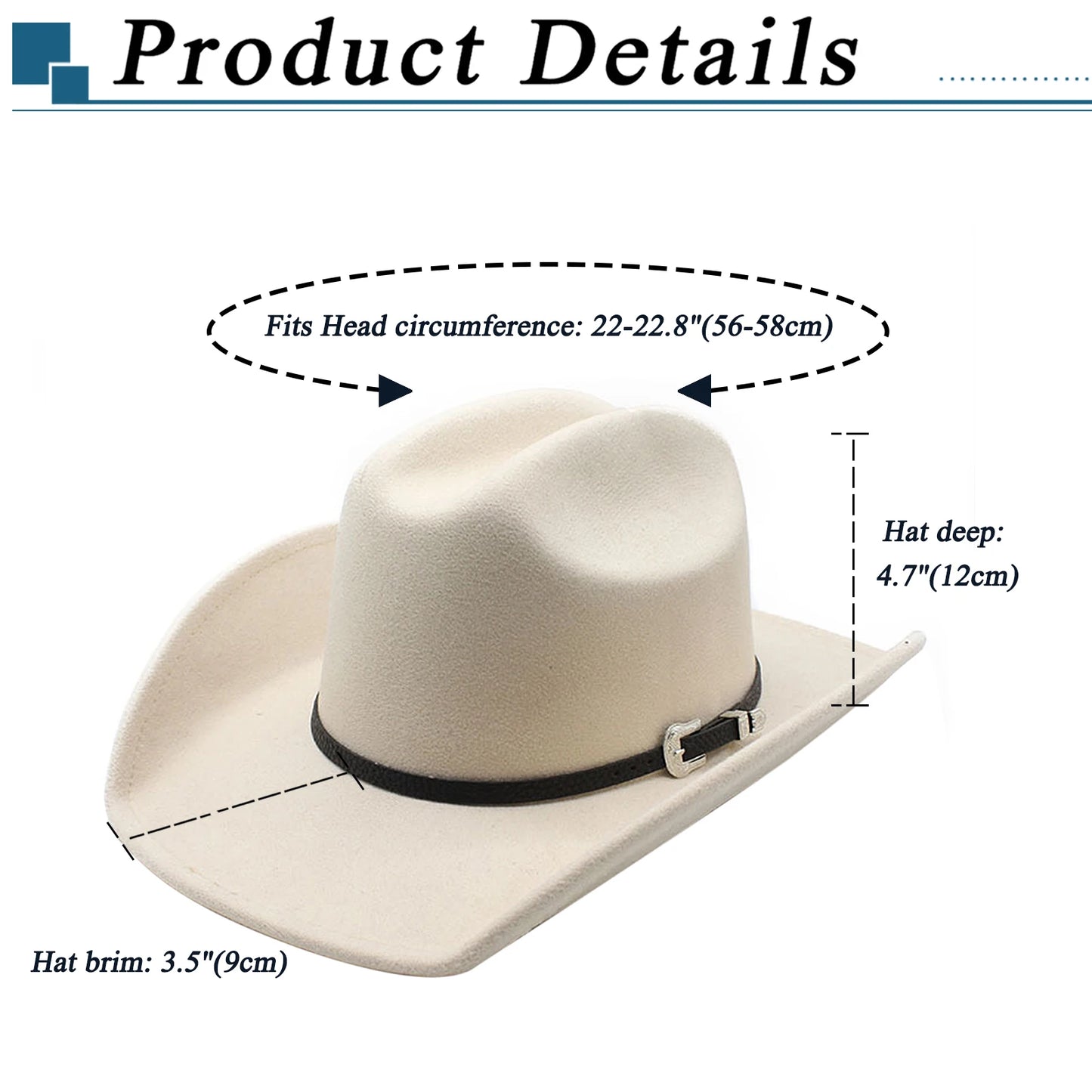 2024 Men and Women Western Cowboy Hat Felt Wide Brim Classic Outdoor Fedora Cowboy Buckled Hat Suitable for Adults and Teenagers