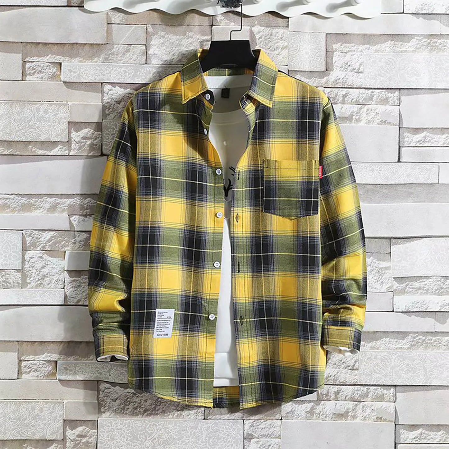 Harajuku Fashion Streetwear Hip Hop Men's Shirts Vintage Plaid Print Long Sleeve Turn Down Collar Button Up Blouse Tops Autumn