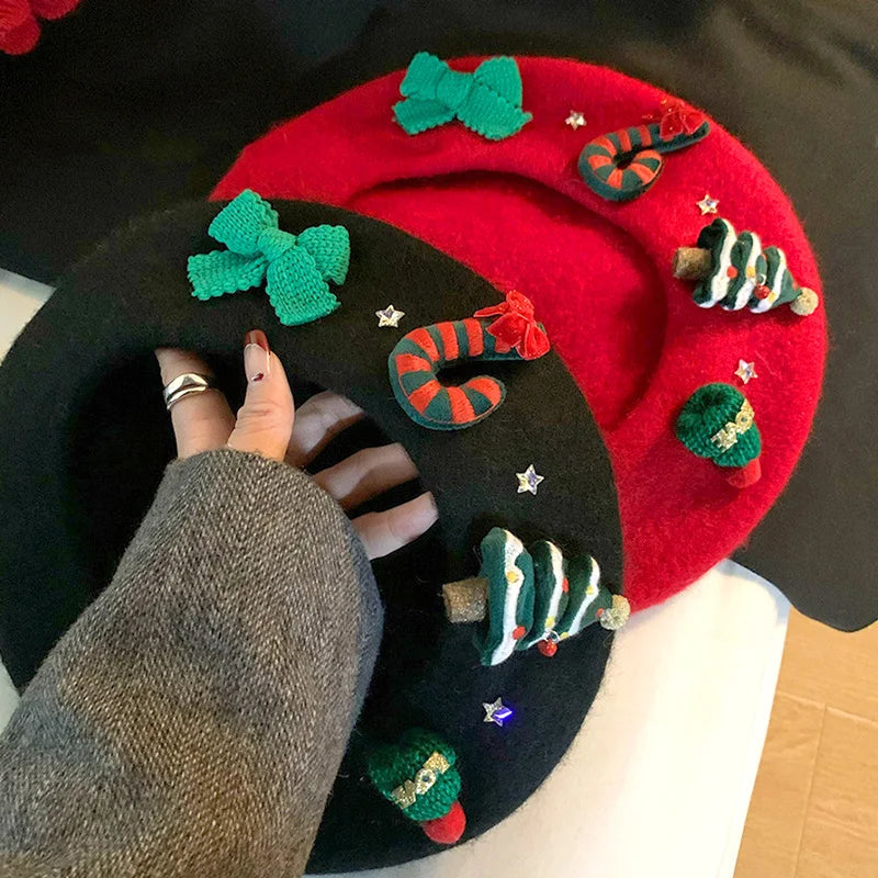 Autumn Winter Christmas Hat Wool Berets French Artist Beret Women Painter hat Vintage Girls Berets Female keep Warm Cap