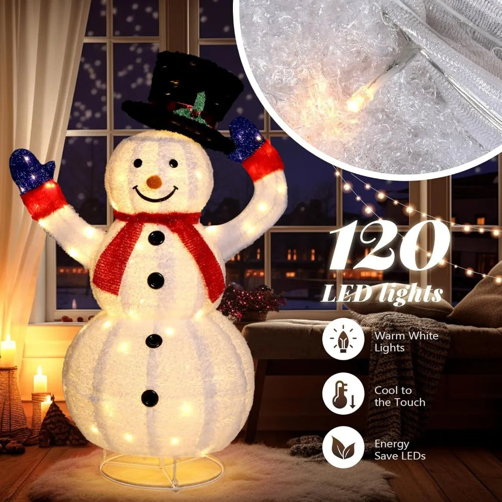 4FT Lighted Snowman Christmas Decorations w/ 120 LED Lights, Auto Take on/Off Hat, Pop-up Snowman Ornaments