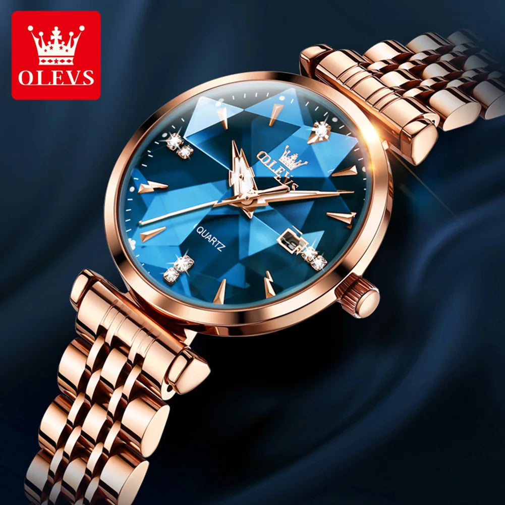 OLEVS Women's Watches New Luxury Quartz Original Fashion Trend Watch for Woman Glow Waterproof Diamond Inlay Date