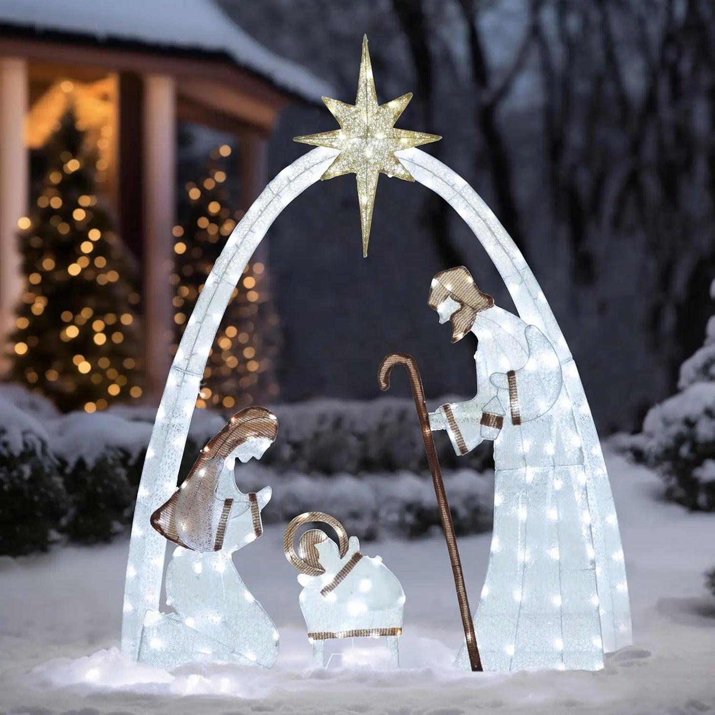 Event & Party Outdoor Christmas Decoration Lighting Outdoor Nativity Set, 5-foot Holy Family Nativity Scene Christmas Decoration