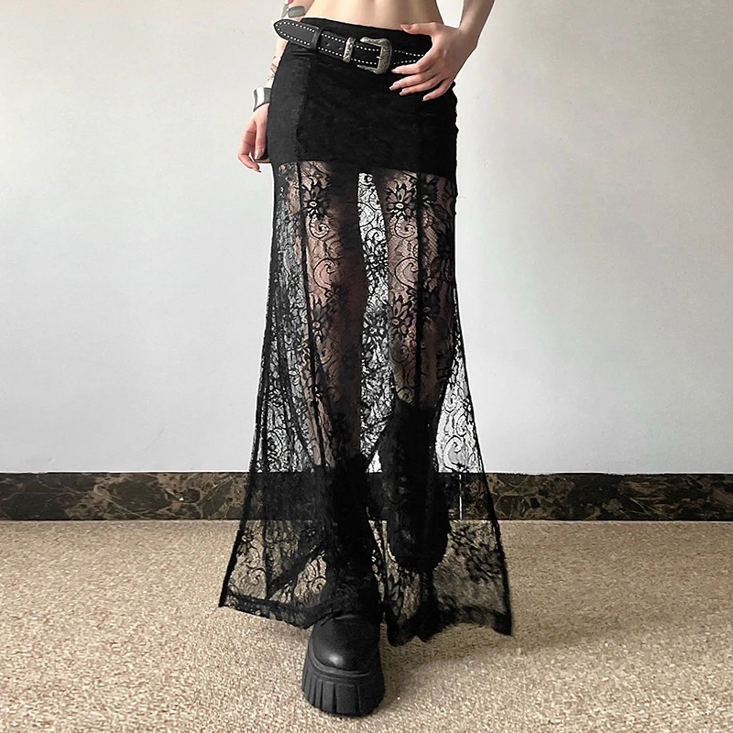 Charm Women Lace Skirt Elastic Waist Asymmetric Irregular Hem Mini Skirts Alluring Transparent Spicy Girl Streetwear Clothes Y2k