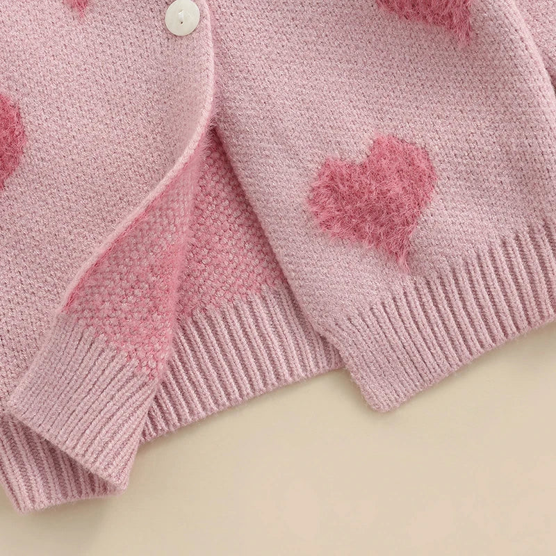 Adorable Newborn Knit Cardigan Sweater Coat Infant Toddler Girl Boy Heart Pattern Long Sleeve Button Closure Jacket Top