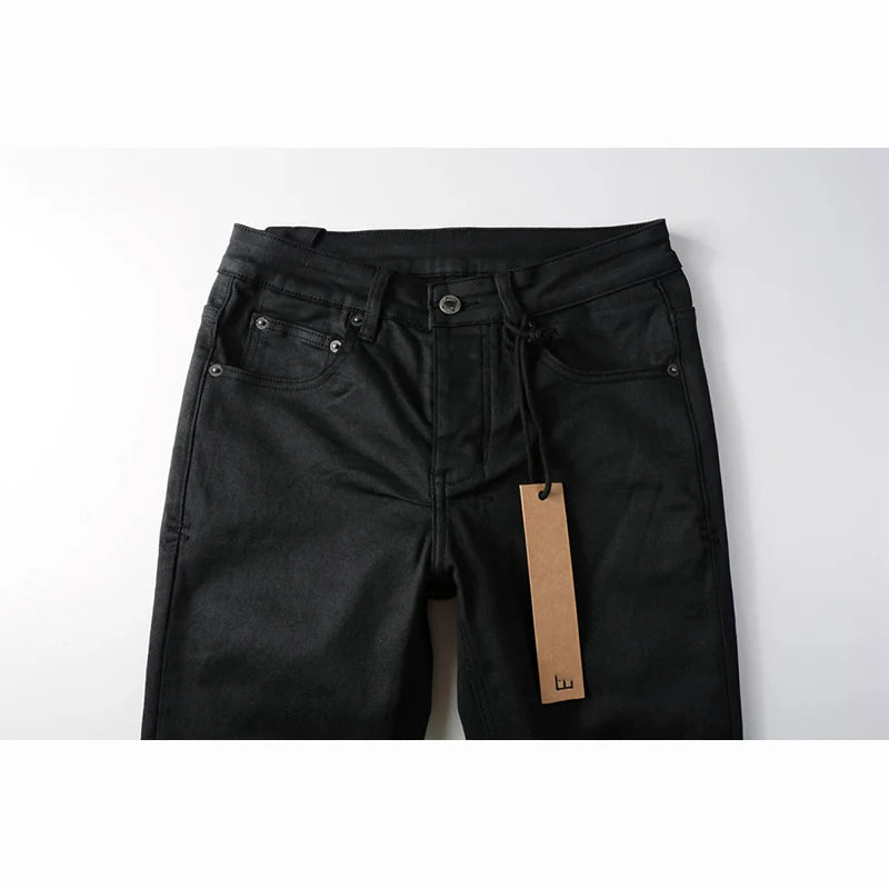 Men's Black Skinny Original Quality Button Fly Blank Jeans