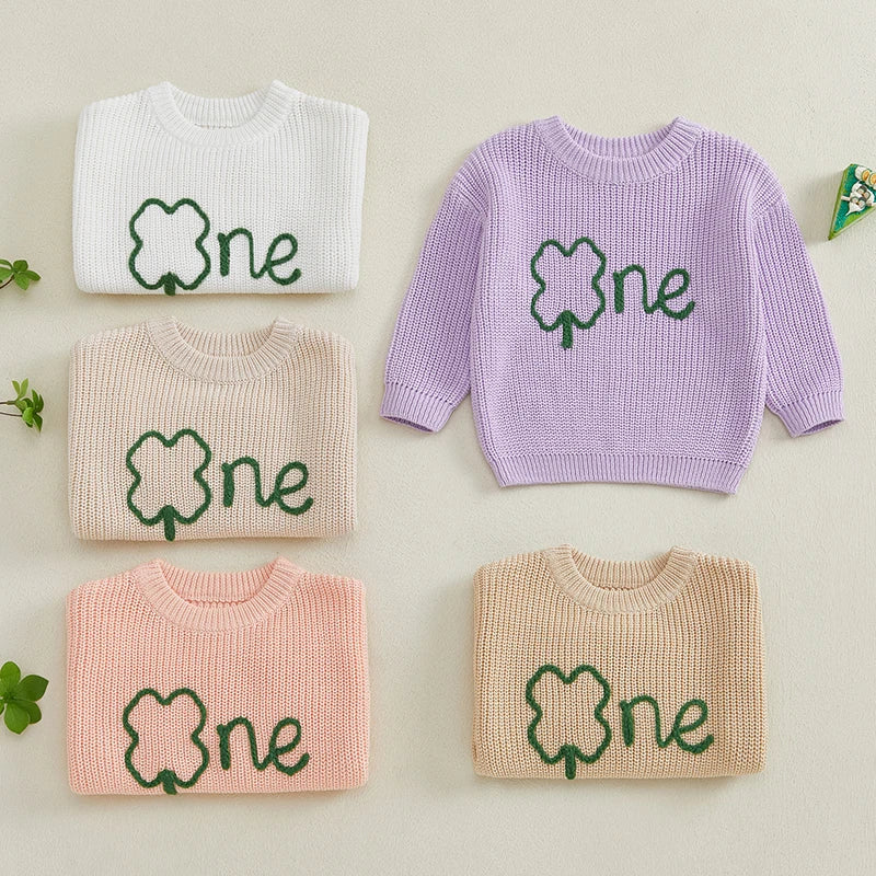 St Patrick s Day Toddler Knit Sweater Green Shamrock Embroidery Crew Neck Long Sleeve Pullover Irish Baby Clothes for Boy Girl