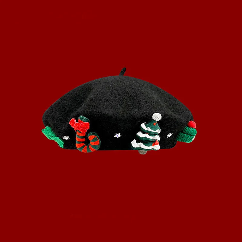 Autumn Winter Christmas Hat Wool Berets French Artist Beret Women Painter hat Vintage Girls Berets Female keep Warm Cap