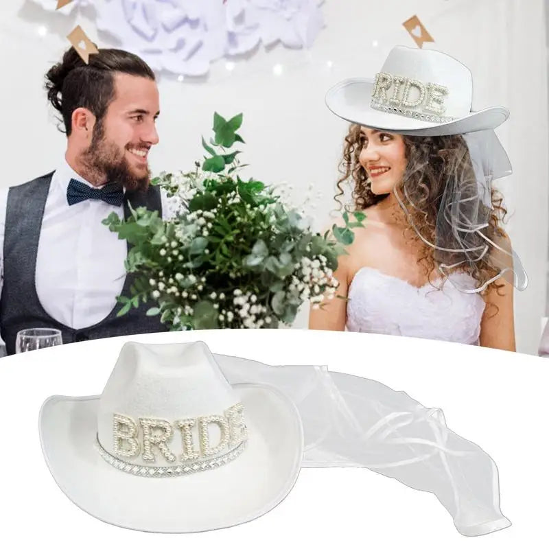 Bridal Cowboy Hat Rhinestone White Cowgirl Hat Wedding Bridal Shower Decoration 40*33*14cm Cowgirl Hat For Weddings & Showers