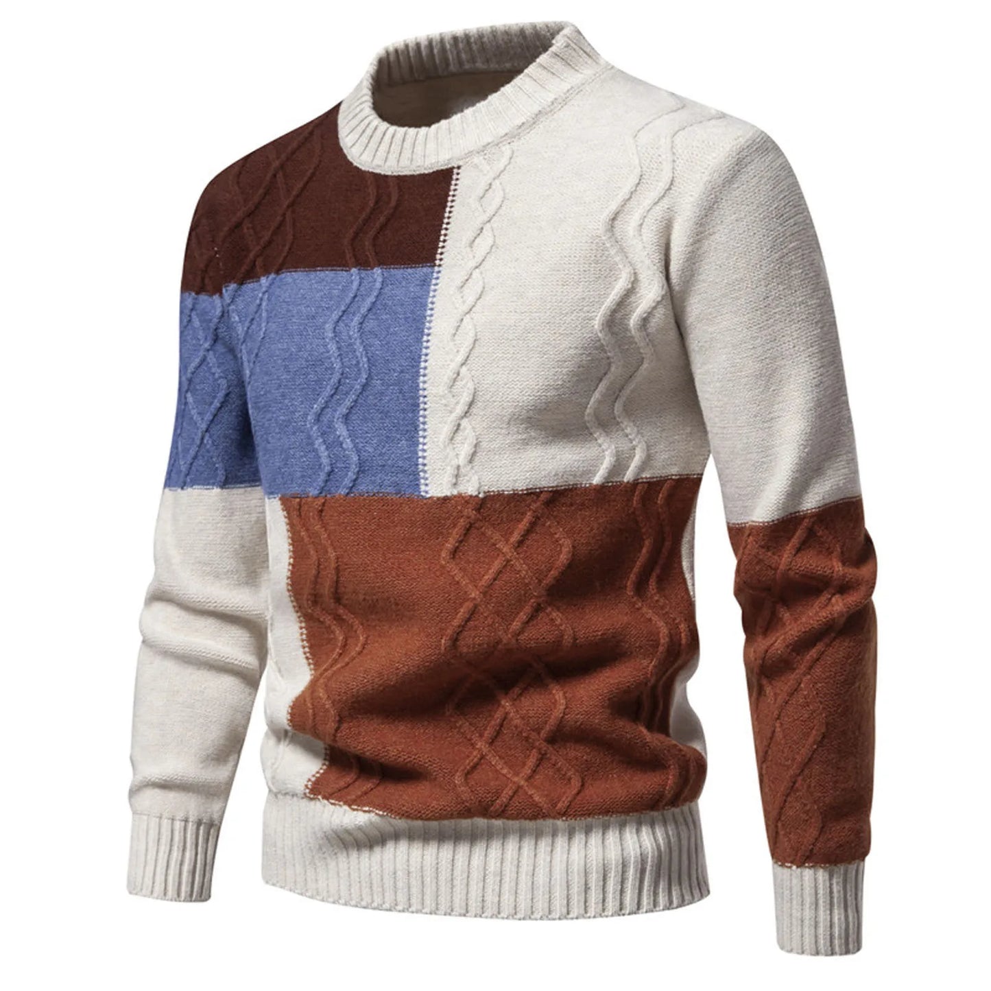 Men's Colorblock Round Neck Sweater Top Fashion Casual Long Sleeve Slim Fit Knitted Sweater Pullover sueteres de hombres