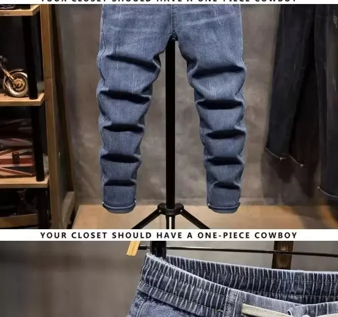 2024 New Elastic Waist Jeans For Men Straight-leg Spring Autumn Drawstring Summer Thin Slims Smooths Your Silhouette Long Pants