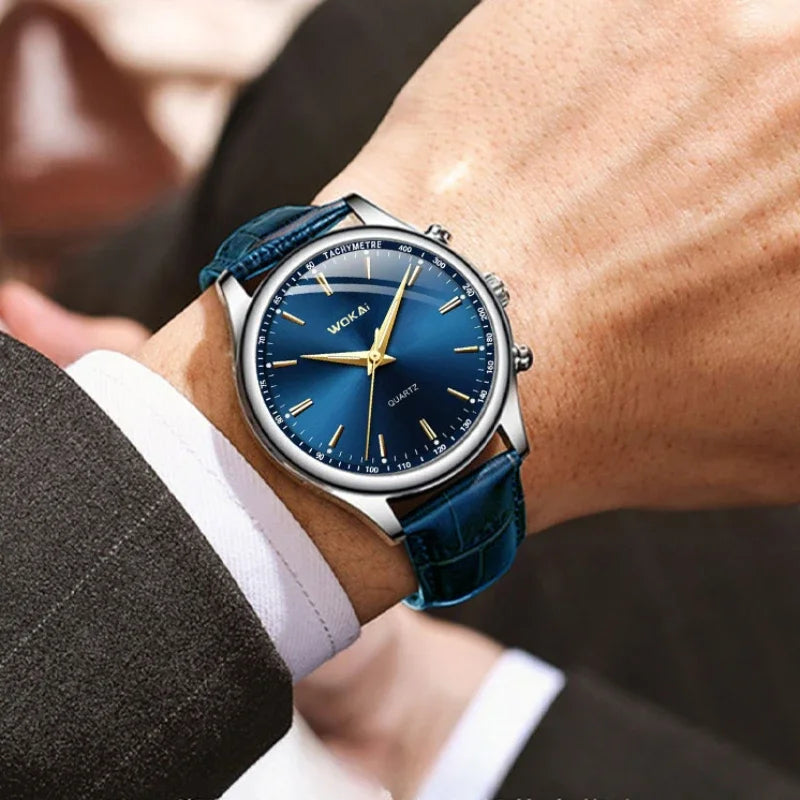 Fashion Male Clock Mens Casual Wristwatch Elegant Blue Quartz Leather Strap Watches Clock Gift Masculino Relogio Reloj Hombre