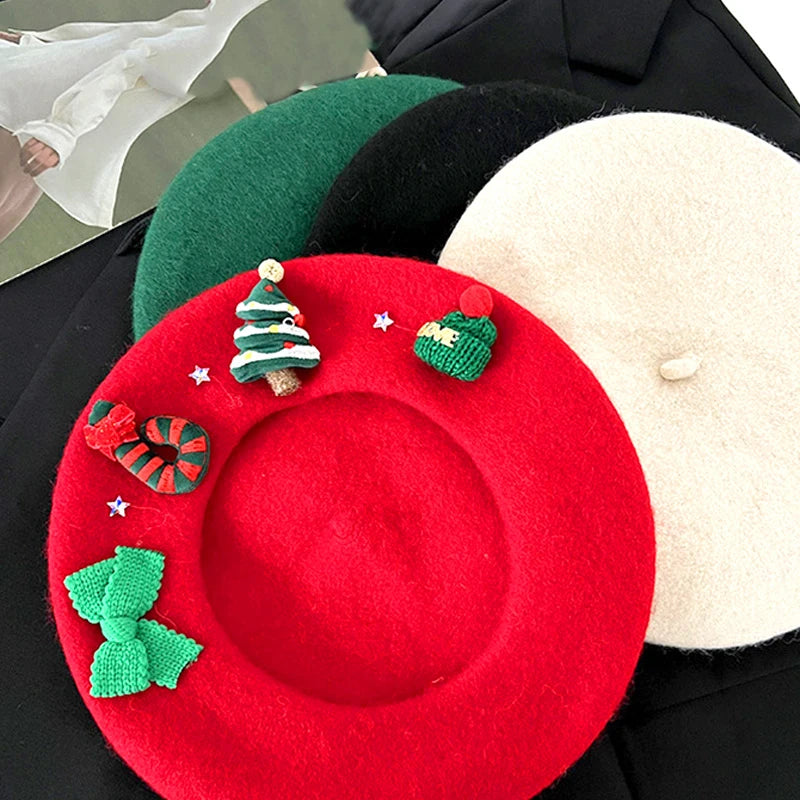 Autumn Winter Christmas Hat Wool Berets French Artist Beret Women Painter hat Vintage Girls Berets Female keep Warm Cap