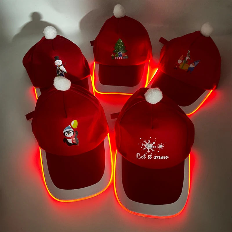 LED Christmas Baseball Hat Grand Event Christmas Reindeer Snowman Glow Props New Year’s Baseball Hats Xmas hat lighting