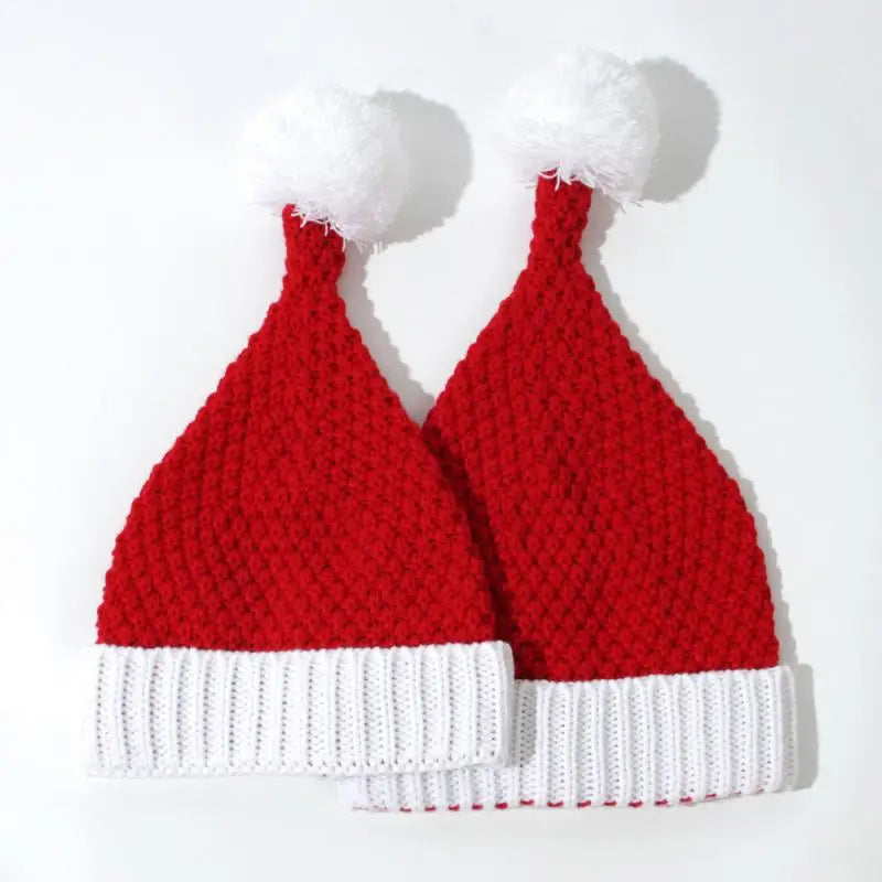 Parent-Child Christmas Hat Big Pompom Mother Kids Knit Beanie Cap Winter Warm Infant Bonnet Girls Boy Xmas Baby Accessories 1PC