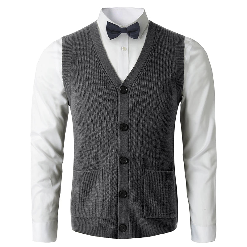 Men's Sweater Vest V-Neck Sleeveless Knitted Button Cardigan DXL Big and Tall Solid Thickened thermal coat knitted vest