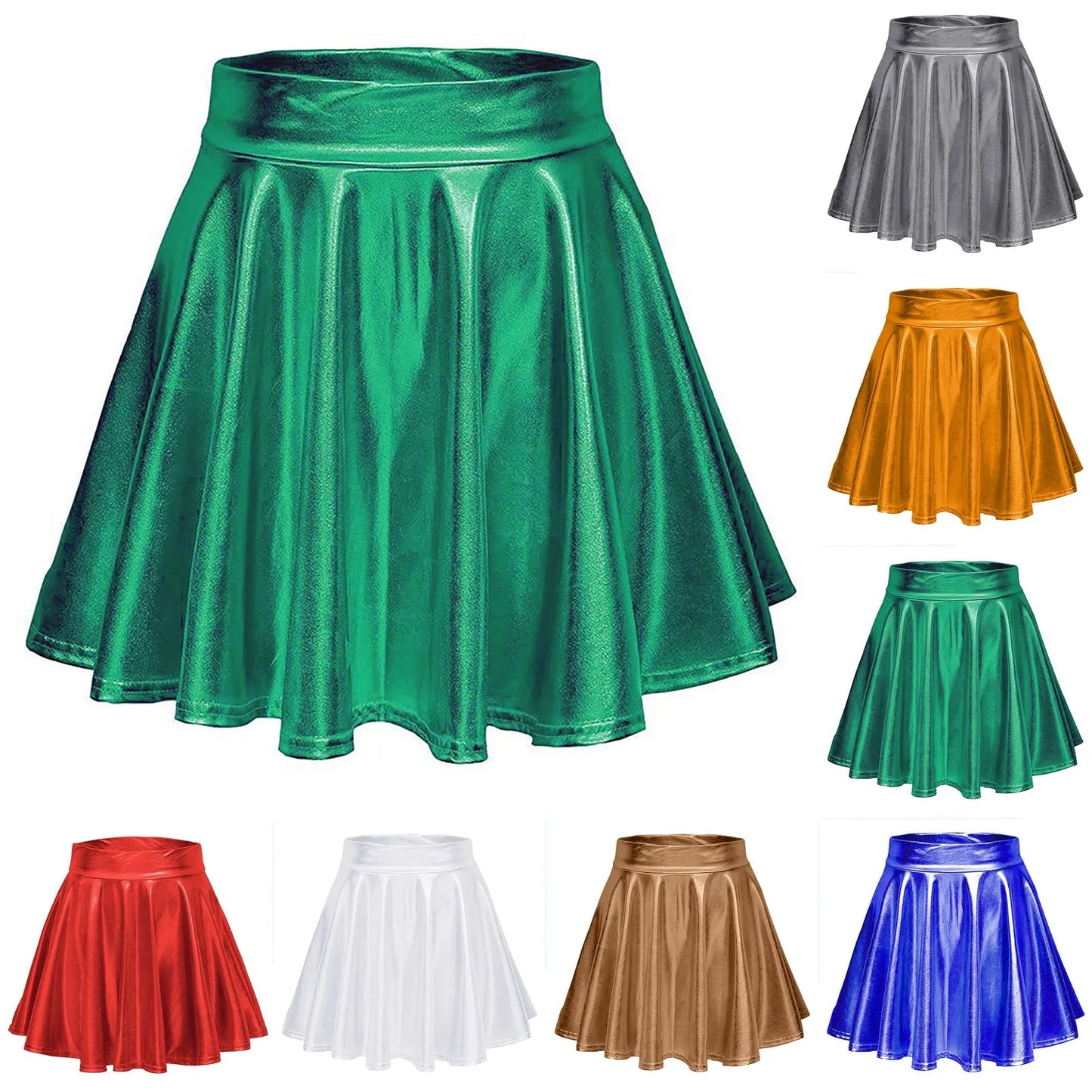 Performance Dancing Clothes Women Skirt Multicolored High Waist Shiny Short Skirt Nightclub Ladies Large Swing Pleated Skirt