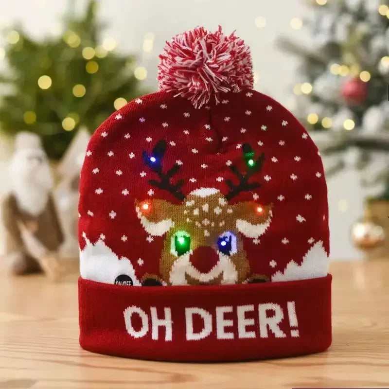 1pc LED Christmas Hat X-mas Flash Light Up Knitted Hat Warm Winter Cap Christmas Gift for Kids/Adults Xmas New Year Feative Hats