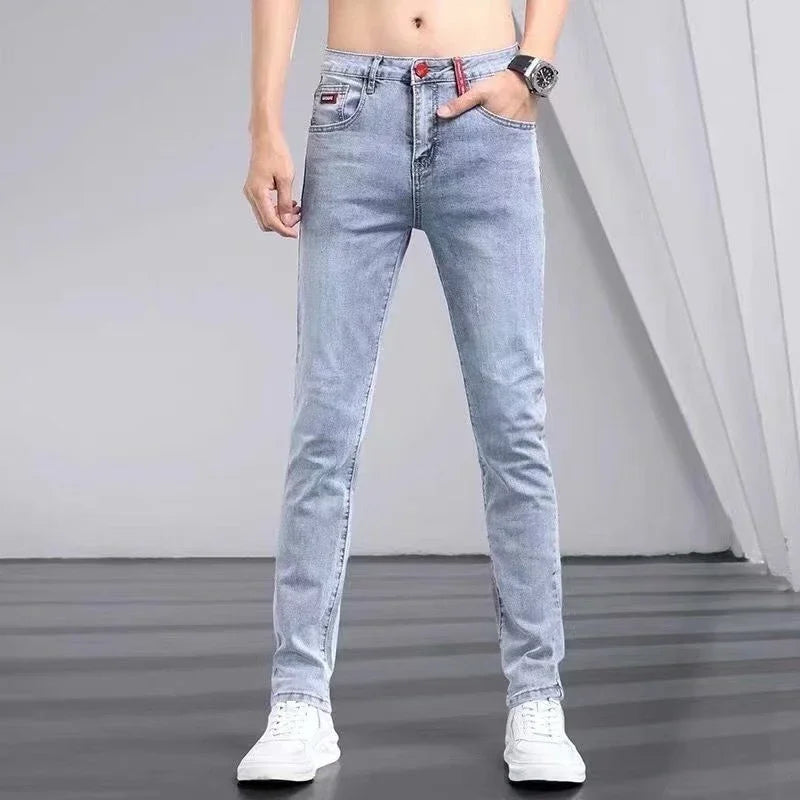 Boyfriend Daily All-match Pencil Distressed Jeans Men Casual Slim Fit Denim Pants Narrow Leg Ripped Pants Skinny Solid Trousers