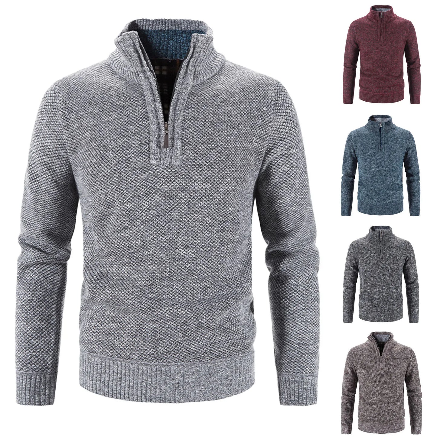 Autumn Winter Slim Solid Color Sweater Top Thickening Half Zipper Knit Bottoming Shirt Men Casual Versatile Pullover Sweaters