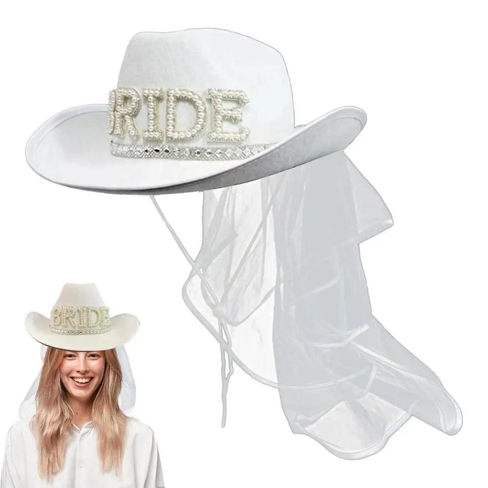 Bridal Cowboy Hat Rhinestone White Cowgirl Hat Wedding Bridal Shower Decoration 40*33*14cm Cowgirl Hat For Weddings & Showers