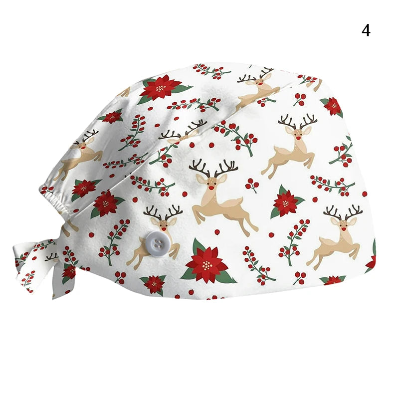 New Christmas Scrubs Caps Santa Claus Print Cap Pet Grooming Agency Work Scrubs Hat Beauty Work Hats Lab Nursing Cap